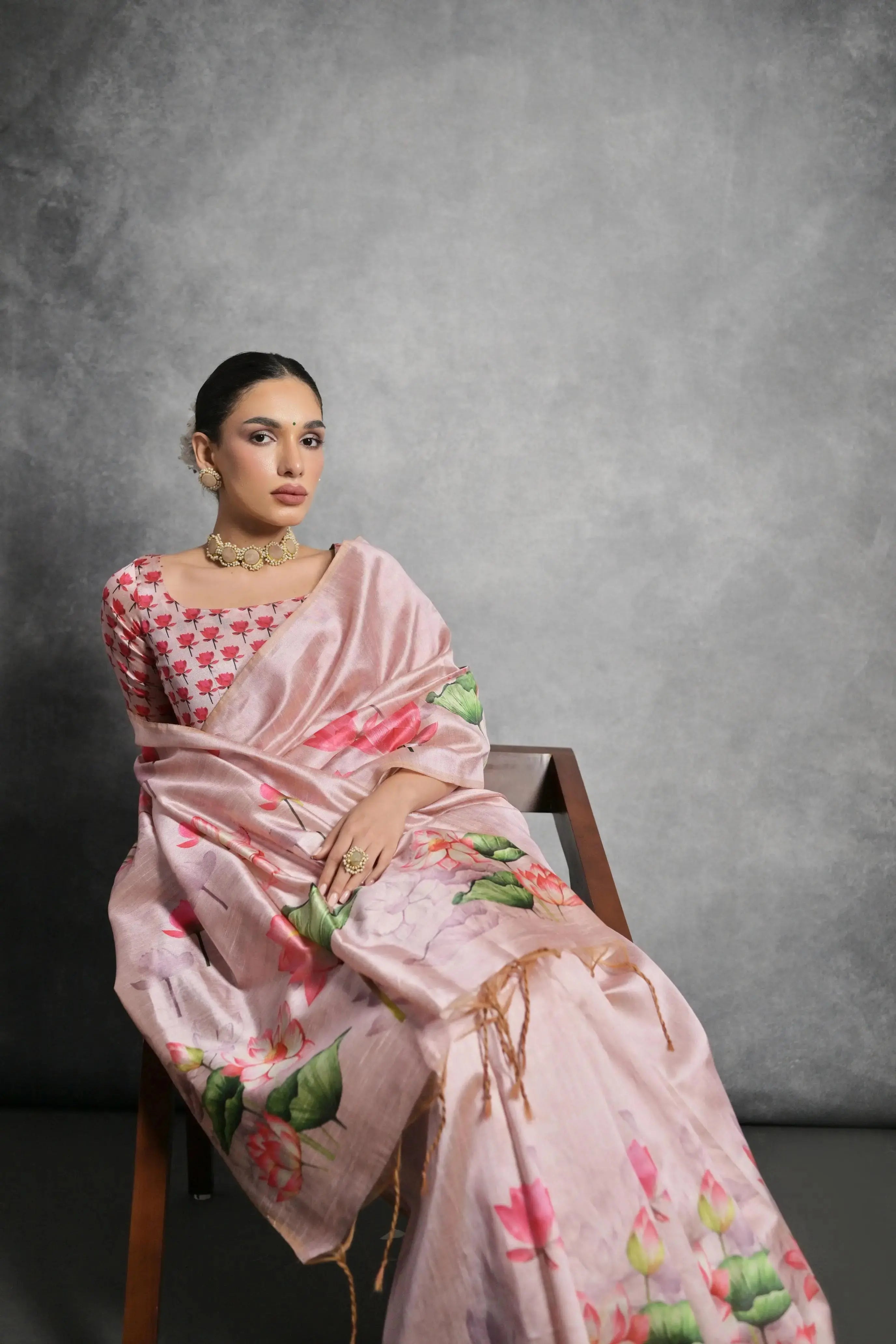 Soft Pink Tussar Silk Saree